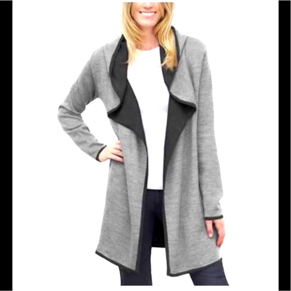 BNCI By Blanc Noir Grey Wool Blend Open Front Long Cárdigan Size S.